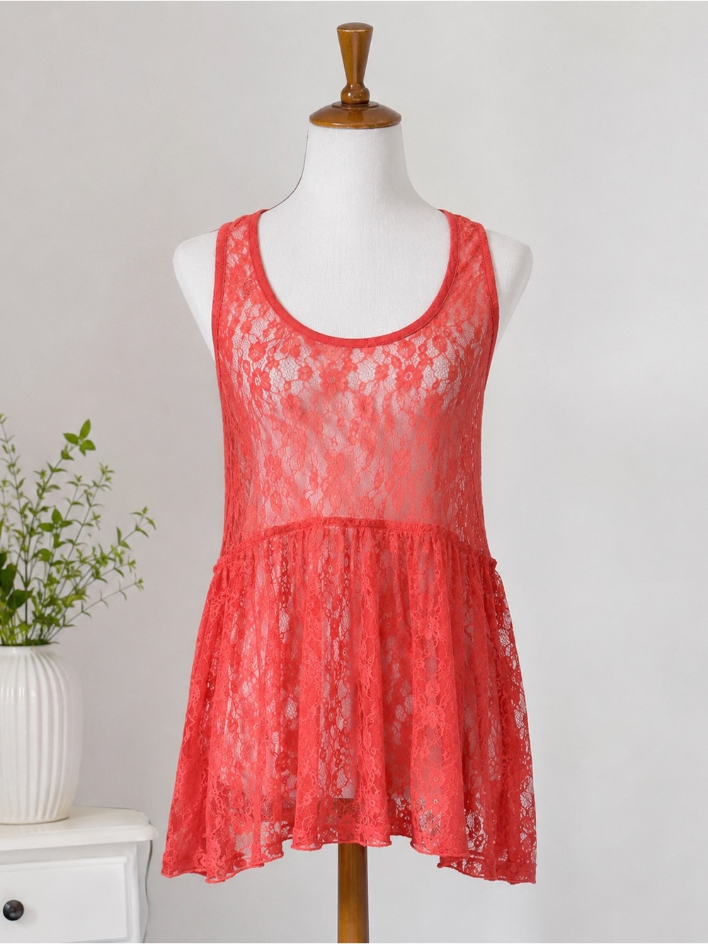 Mud Coral Lace Peplum Tank (XS)